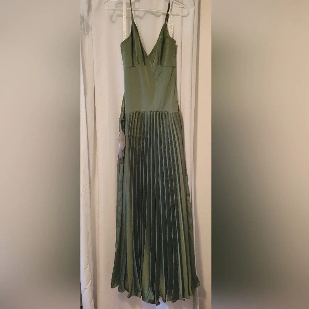 Azazie Jill Olive Green Dropped Waist Gown - Picture 5 of 8